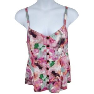 Torrid Pink Green Watercolor Floral Peplum Camisole Button Front Top Plus Size 2